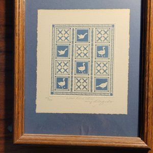 Signed Numbered LE Mary Rutherford Embossed Block Print 'Wild Goose Chase' 1983